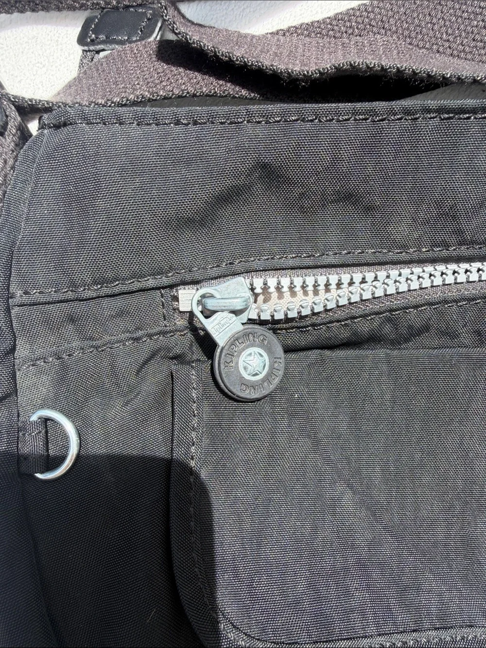 Kipling Black Crossbody Messenger Bag with Silver Hardware